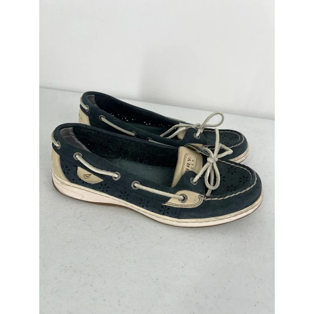 Sperry Top-Sider Womens 8.5M Navy Blue Perforated Leather Boat Shoes 9265919 - Picture 1 of 9
